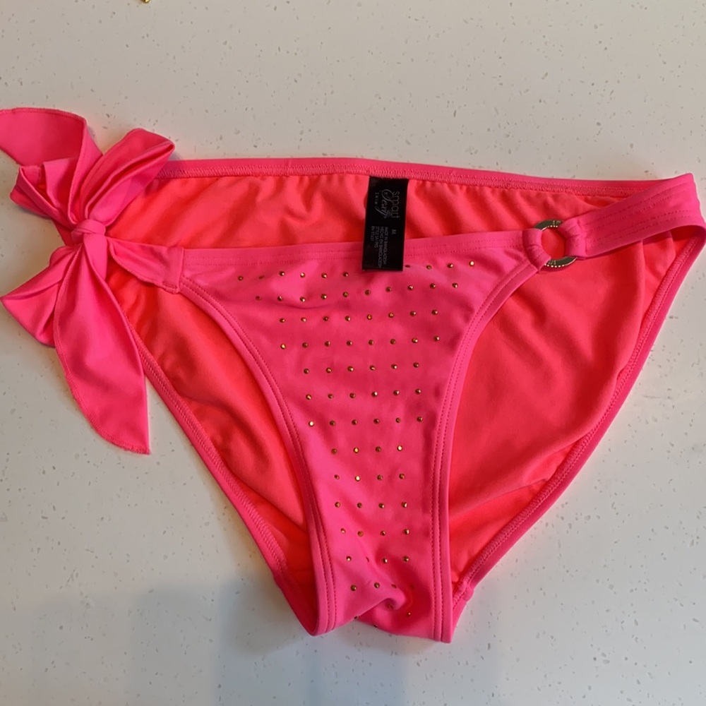 Smart & Sexy Neon Pink Gold Side Tie Bikini Swimsuit Set Size M 36B - Picture 6 of 8